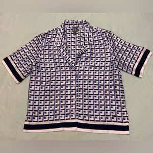 Worthington Blue and White Geometric Button Down Shirt